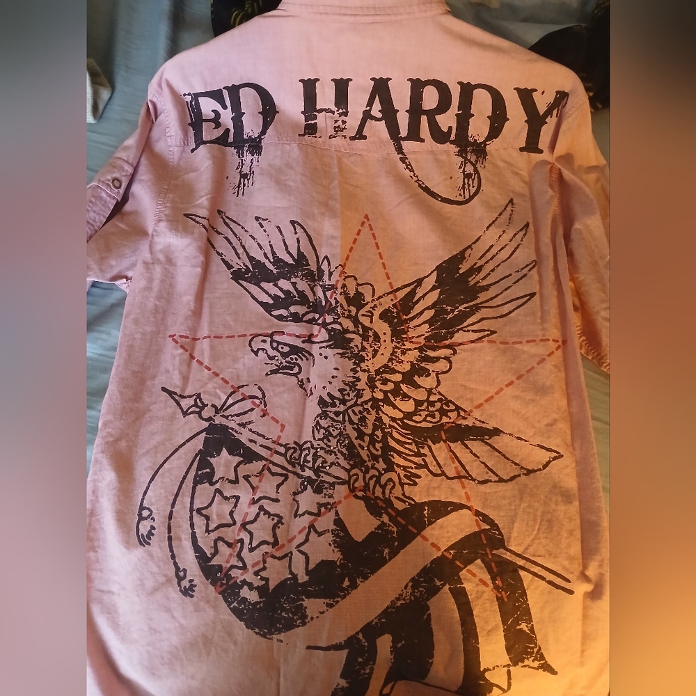 Authentic Ed Hardy Pink Graphic Shirt